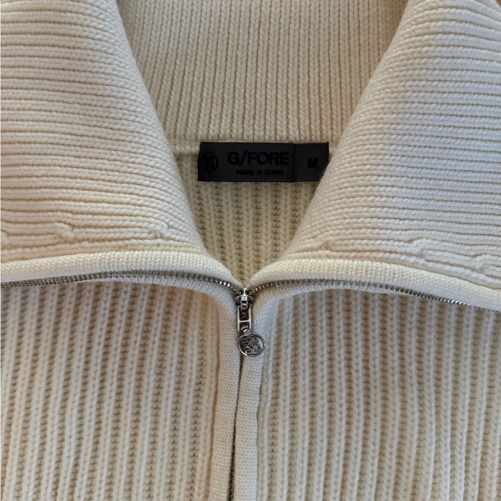 G/FORE Cream Wool Ribbed Zip Cardigan New